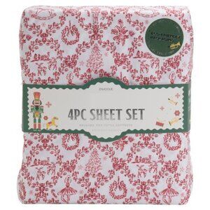 Envogue Christmas Red Toile Full Size Sheet Set Ballerina Nutcracker Christmas